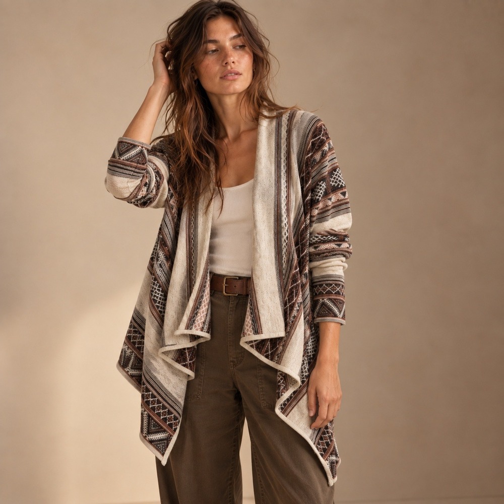 Peruvian Connection Pima Cotton Southwest Draped Cardigan Open Front Sz L